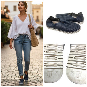 Ilse Jacobsen Sz EU 41 US 10.5-11 Gunmetal Camo Scalloped Tulip Loafers Slip On